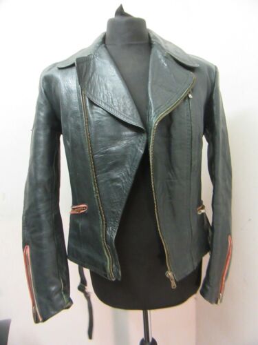 VINTAGE 60'S GERMAN LEATHER PERFECTO MOTORCYCLE JACKET SIZE UKS - Picture 20 of 23