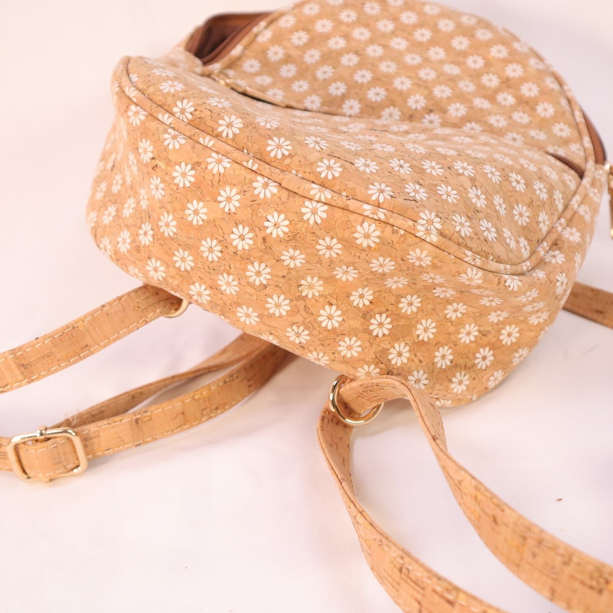 Cork Backpack boho women Natural Tile Pattern Hardware Brown Straps Small Travel Cork Vegan Backpack Purse - Gemma - Svala – Svala main image 4