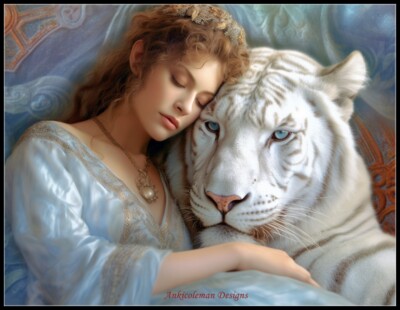 Tiger and Beauty - Counted Cross Stitch Patterns - Color & BW Symbols Charts