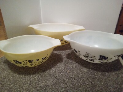 Pyrex Stachelbeere gelb schwarz weiß Aschenputtel Rührschüsseln