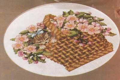 SLEEPING KITTEN Cross-Stitch (Single Pattern From Magazine) Basket Of Flowers