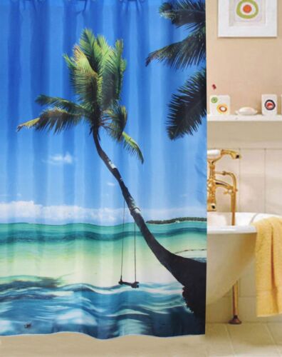 Spring Home   Beach print FABRIC SHOWER CURTAIN - Picture 1 of 4