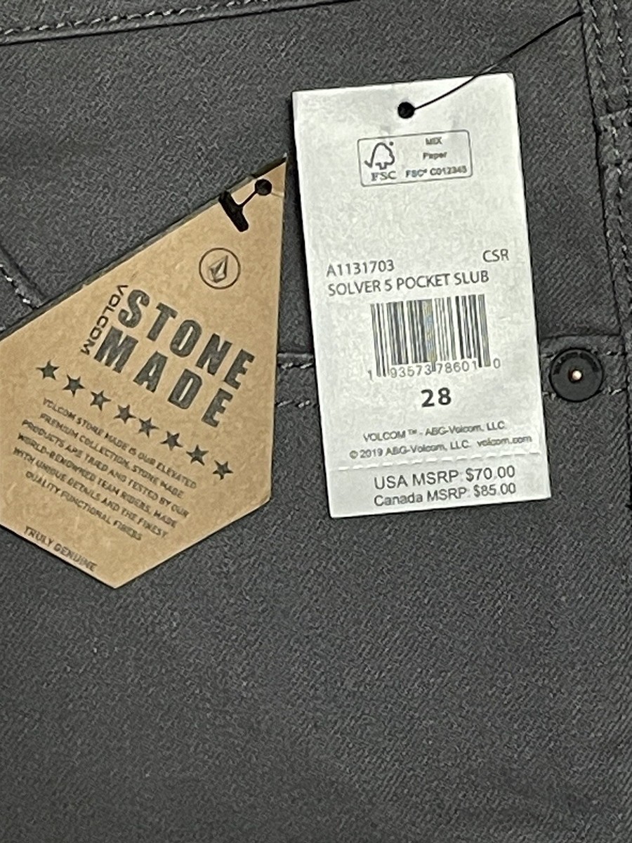 VOLCOM SOLVER STONE MADE Pock Slub Gray Jeans Modern Straight