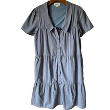 Bohme Tiered Shirt Dress Slate Blue Cotton Lined Button Front Relaxed
