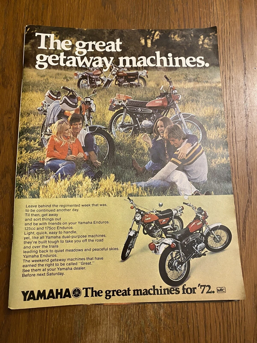 1972 YAMAHA 125 175 Enduro Motorcycle photo Great Getaway Bikes vintage print ad