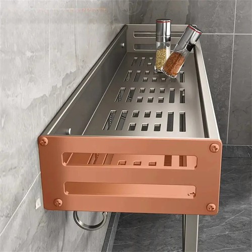Aluminum Wall-Mounted Spice Rack Shelf Kitchen Tools Hooks Kitchen Storage Rack - Picture 6 of 20