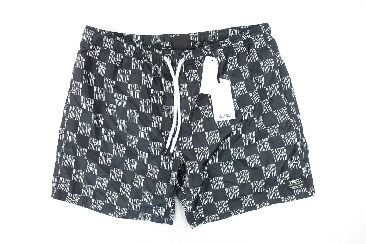 WESC BLACK 2XL 38-40 ZACK WASTED YOUTH PRINT SWIM TRUNKS SHORTS MENS NWT NEW