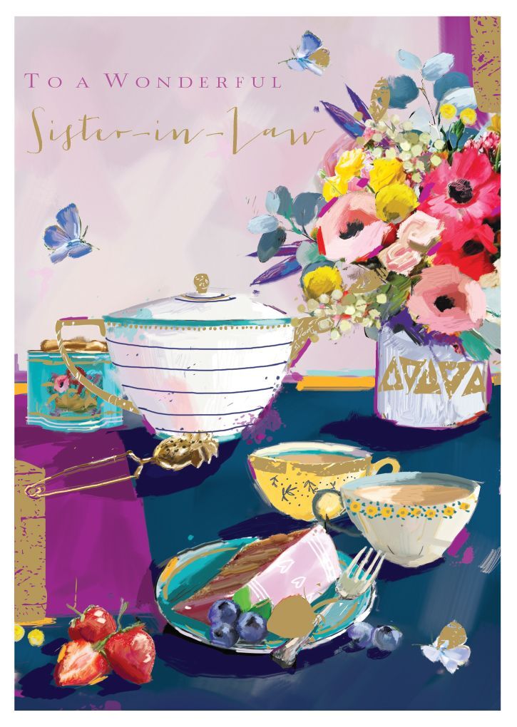 Birthday Card - Sister-in-Law - Tea & Cake - At Home Ling Design Quality NEW