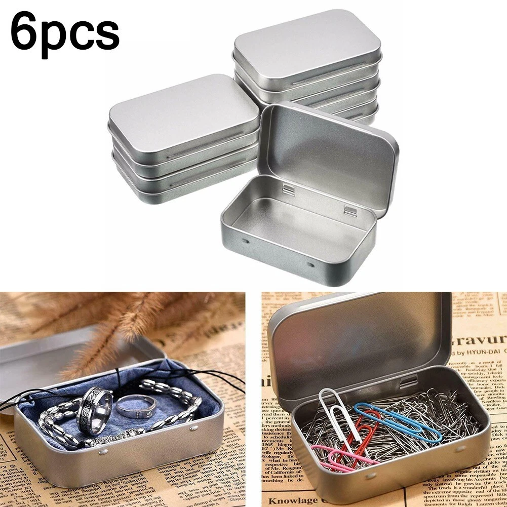 6Pcs Metal Box Tin Plated Container Empty Hinged Lid Small Empty