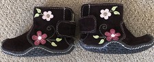 Genuine Kids Oshkosh Baby Girls Brown Suede Flowers Boots Shoes Size 4 Sox Tabs
