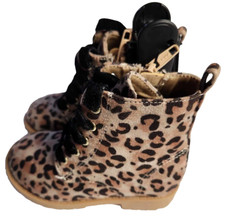 Wonder Nation Toddler Girls Size 7 Lace-Up Zip-Up Leopard Print Boots
