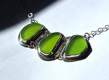 Sea Glass Surf Tumbled Key Lime Sterling Silver Necklace JILLIAN VO  USA MADE