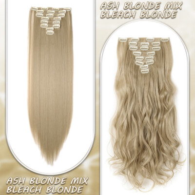 100% Real Natural Clip in Hair Extensions Full Head Thick 8Piece Long Wavy Ombre