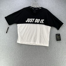 NWT Nike Running Dri Fit Womens T Shirt Small 'Just Do It' Black/White Relaxed