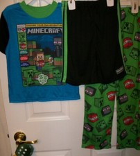 Minecraft Mine Craft Flame Resistant 3 Piece Pajama PJ Set Boys Size 6 NWT
