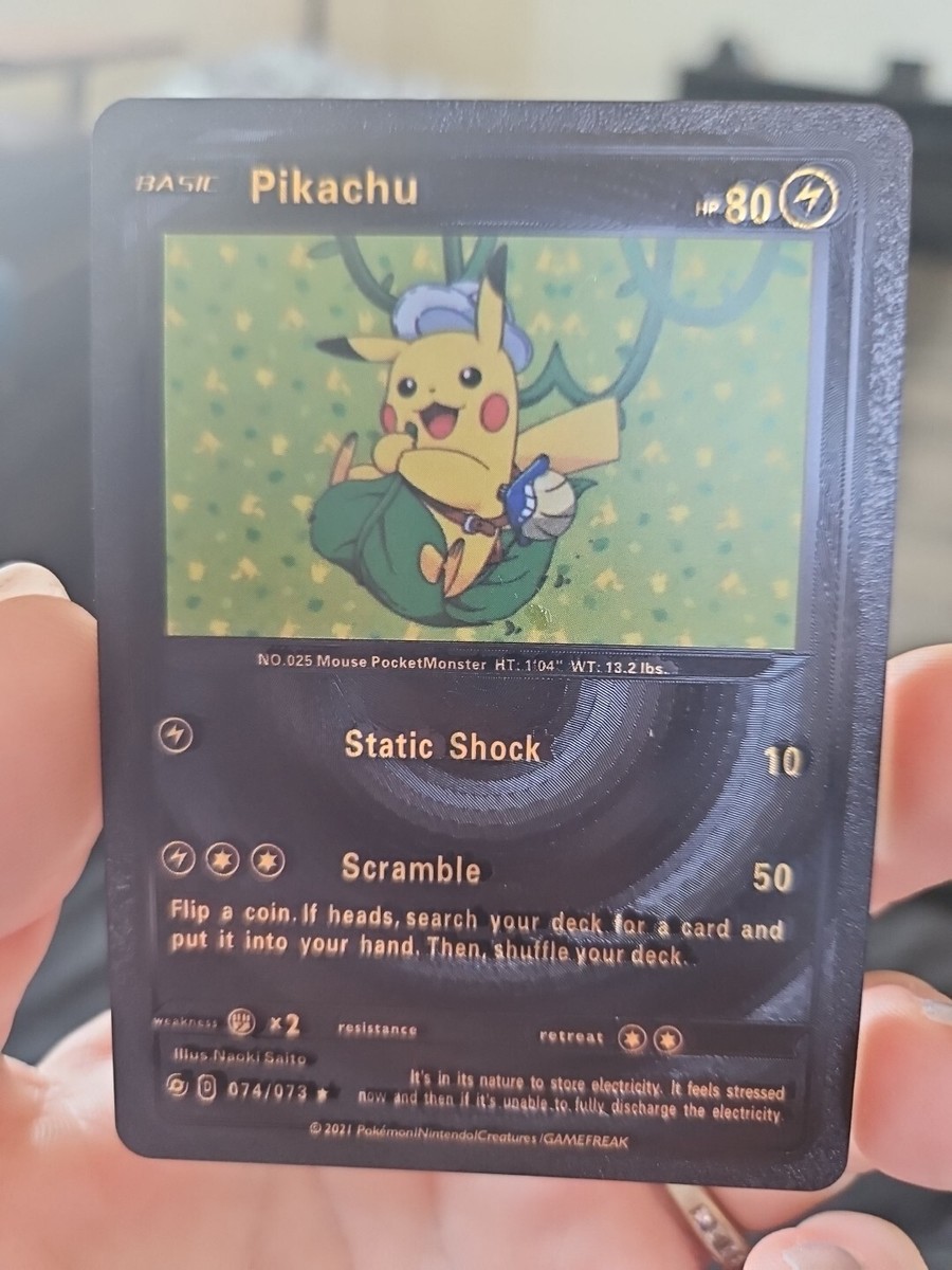 Pikachu Black Foil Fan Art Vinyl Textured Pokemon Card HP80 Static