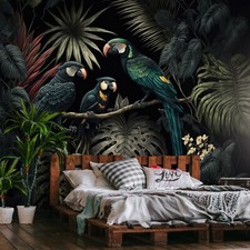 Image of PARROTS JUNGLE LEAVES Wallpaper Wall Photo Mural Modern Bedroom Living Room