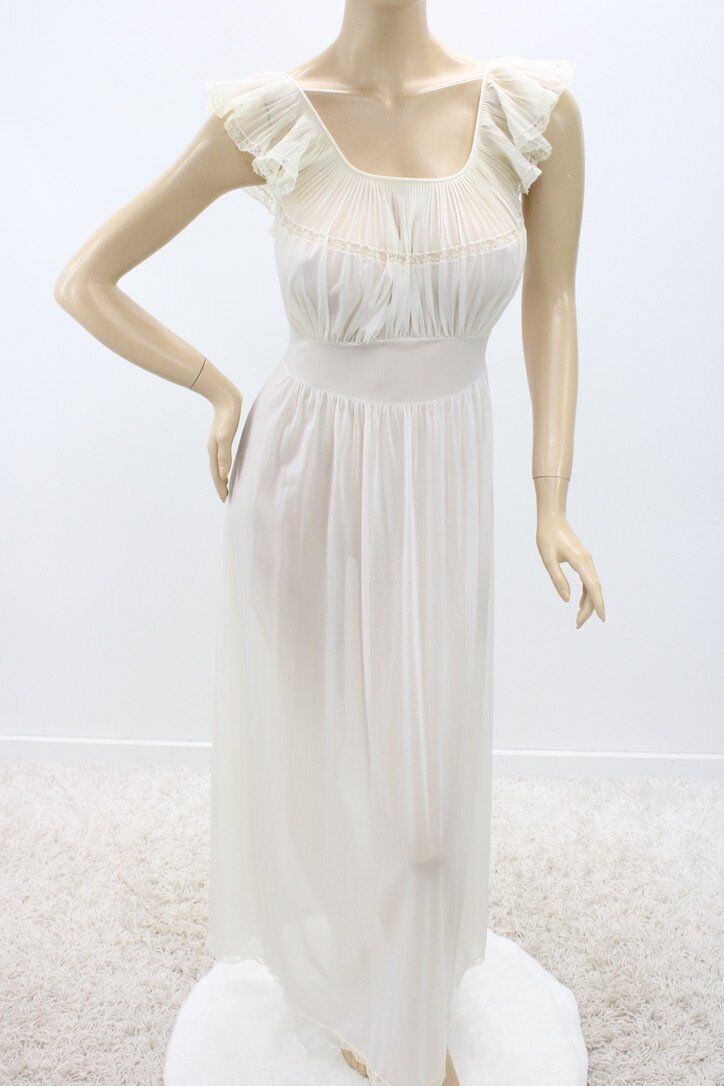 Vintage 1940s 50s Long Nightgown Slinky Nylon cry… - image 5