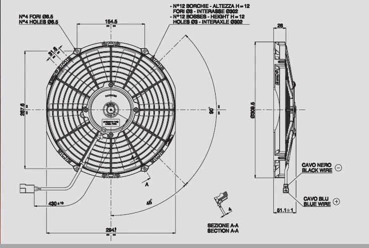 SPAL Ventilatore Aspirante Ventola Assiale VA09-AP12/C-27A, 12v Diametro 280mm - Immagine 2 di 4