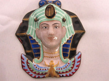 ENAMEL ON COPPER ART DECO SPHINX PHARAOH PLAQUE 3 3/4" ~ ANTIQUE