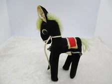 Vintage Small Black Velvet Japan Plush Horse/Donkey Music Box-Needs Repair