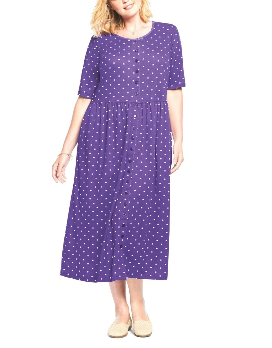 Woman Within Petite Plus Size Plum Burst Button Front Empire Waist Dress  Size 4X | eBay