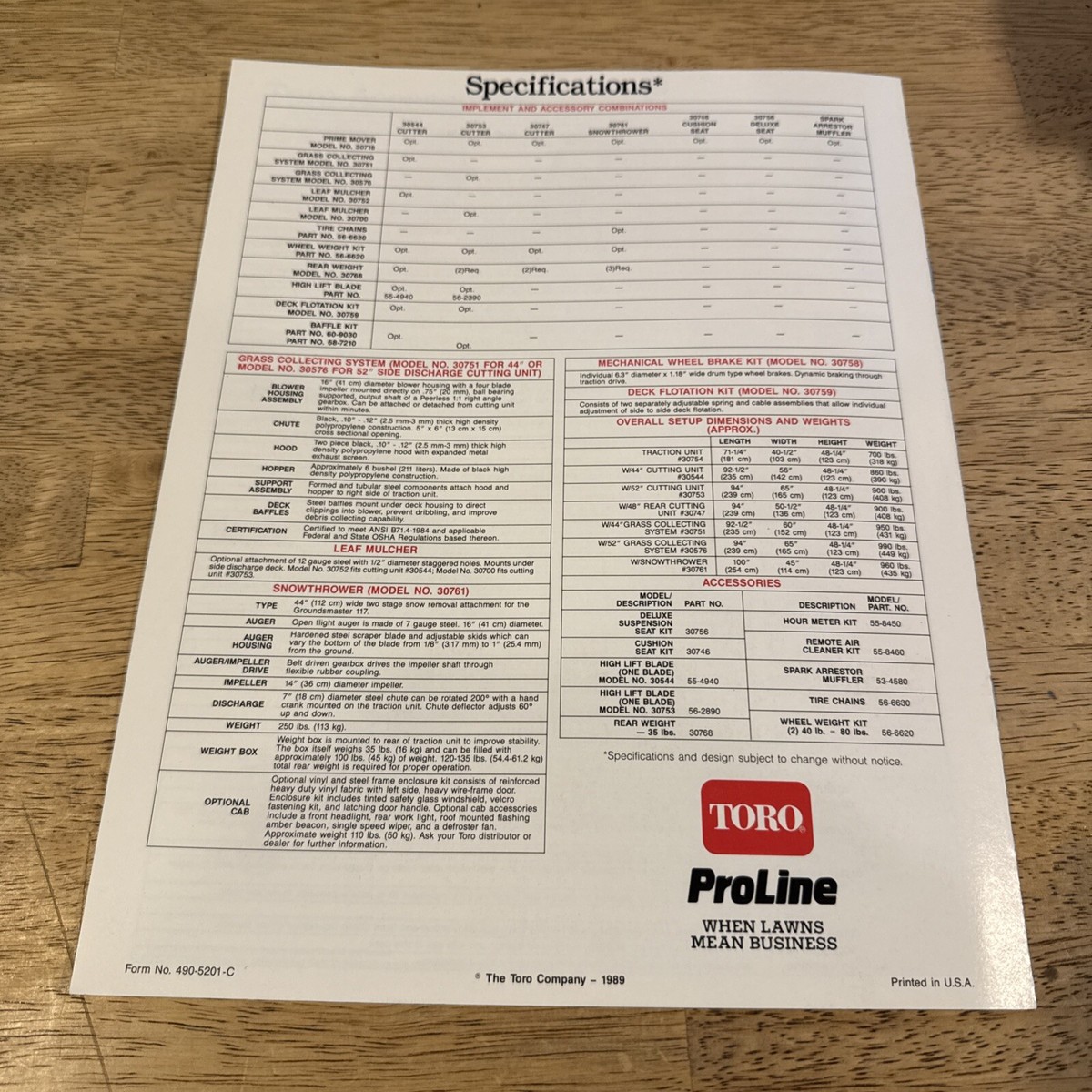 1989 Toro ProLine Commercial 118 Riding Mower Brochure Catalog | eBay