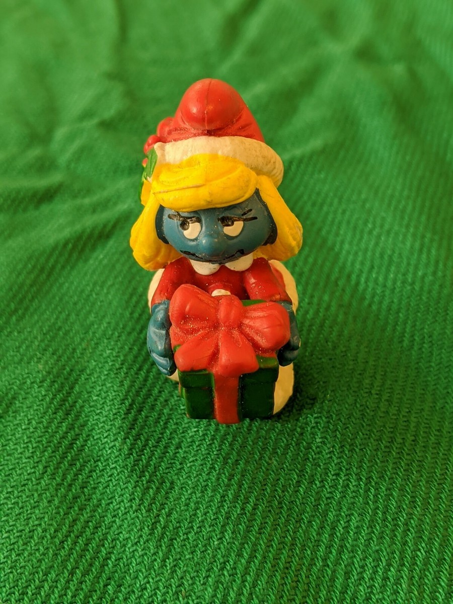 Vintage Smurf Figure - Christmas Smurfette with Gift (Short Coat