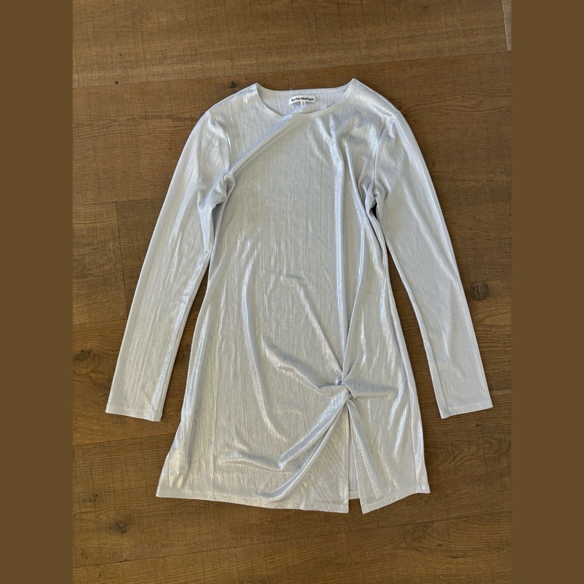 reformation SIZE S SMALL roxbury metallic silver long sleeve draped mini  dress | eBay