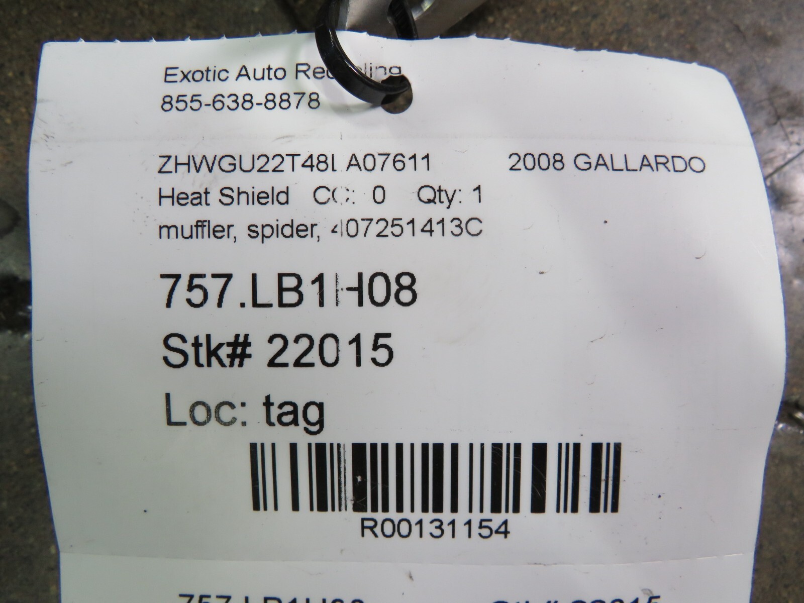 Lamborghini Gallardo, Spyder, Muffler Heat Shield, Used, P/N 407251413C