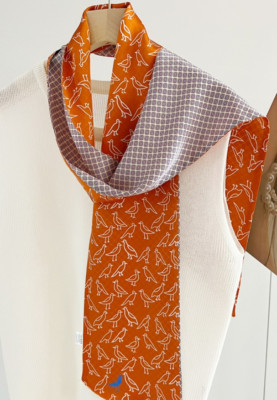 100% mulberry silk line bird orange printed ribbon long scarf 150 * 16cm