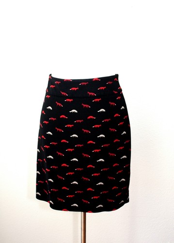 Y2K VIVIENNE TAM Pencil Mini Knit Skirt Sz. 10 Black Red White Fox Print #03