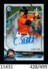 1-2018 BOWMAN CHROME DRAFT REFRACTOR AUTO CONNOR SCOTT MARLINS 428/499