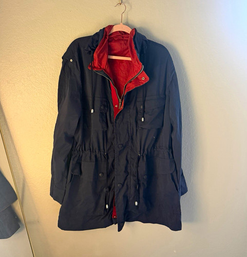 Dunhill, Alfred Dunhill Hooded Parka Utility Jacket Navy Rust Trim Made in Italy Men's M