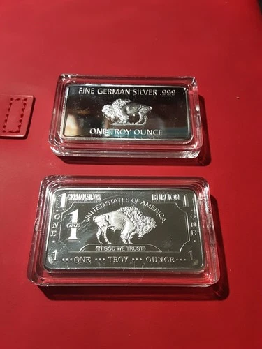 (2) 1 Oz German Silver Buffalo Bars Including Case With Low Reserve 2 Bars Total