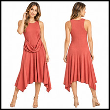 Anthropologie Ribbed Kingsolver Dress L NWT Handkerchief Hem Coral