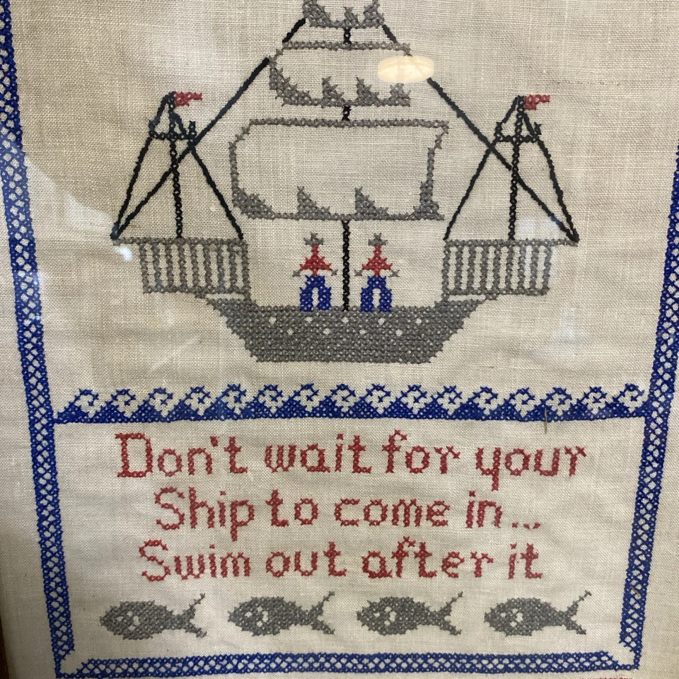 Antique Framed Cross Stitch Sampler Wall Hanging 1800s Primitive - Image 2 of 4