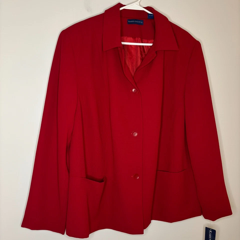 KAREN SCOTT NUEVO Blazer Mujer 20W Rojo Plus Forrado Cuello Profesional Foto 4 de 4