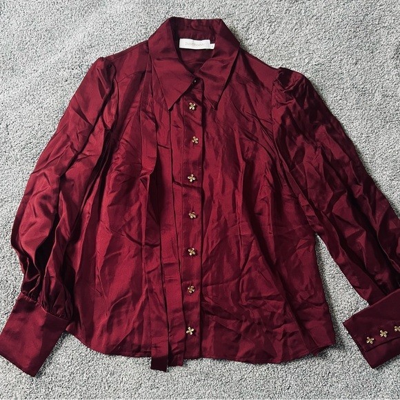 ZIMMERMAN Luminosity Floral-Button Shirt (Burgundy)