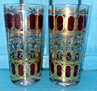 2 X 5 1/2" TALL CULVER GLASS TUMBLERS glasses SCROLL CRANBERRY & GOLD MCM red — photo 9
