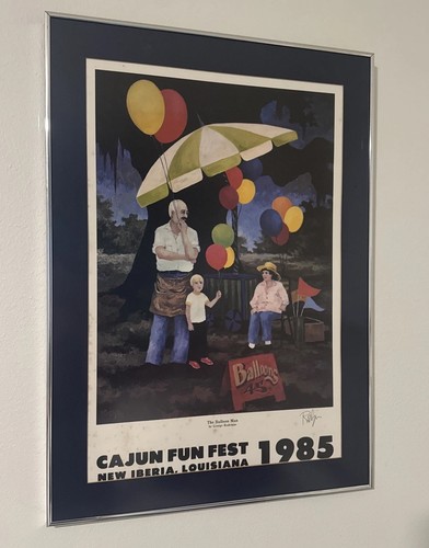 George Rodrigue “The Balloon Man” louisiana Art Deco Swamp 1985 Framed & Matted - Afbeelding 1 van 20