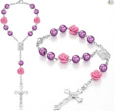 2 Pieces Car Rosary Rearview Mirror Auto Rosary Rel Color: Purple, Rosary Rose