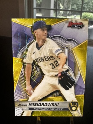 2025 Bowman's Best Jacob Misiorowski Yellow Lazer Refractor /75 Brewers