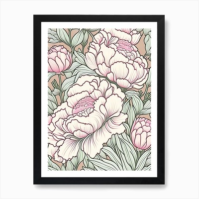 Kansas Peonies Pink 1 Drawing Art P Framed Wall Art Poster Canvas Print Picture
