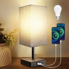 Beside Lamp for Bedroom Nightstand- with USB C A 15.7in Black Grey