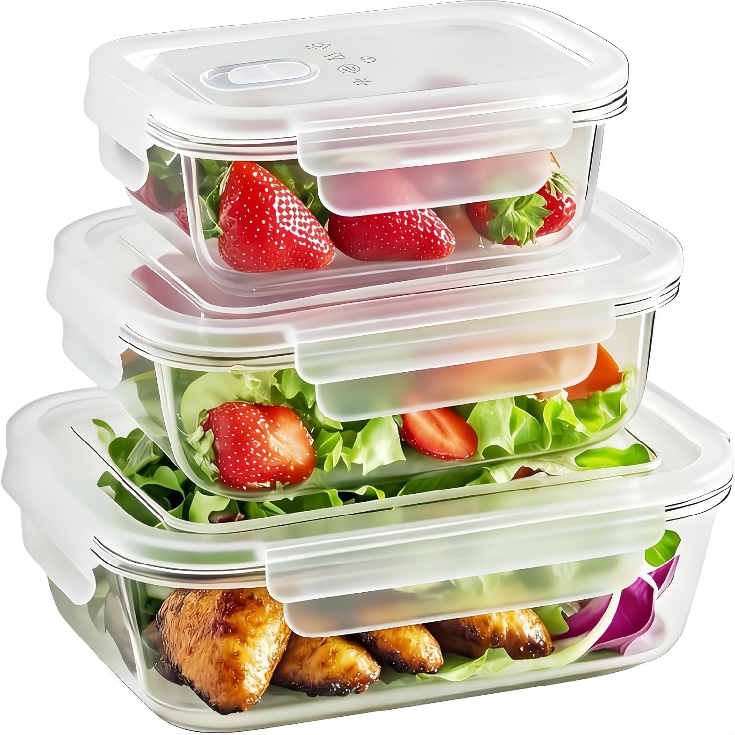 3 Piece Airtight Glass Food Storage Containers with Lids, Large Capacity Food C