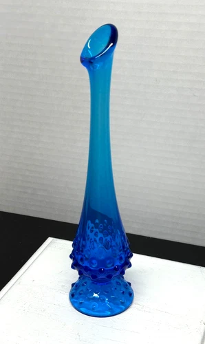 Vintage Fenton Colonial Blue Hobnail Swung Vase 10"