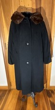 Vintage Black Wool Coat with Mink Fur Collar and Trim