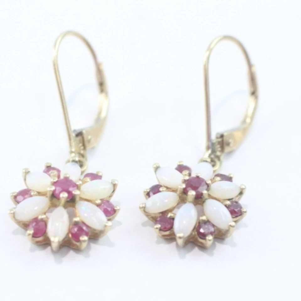 Gorgeous 9ct Gold Opal And Ruby Lever Back Earrings - Image 2 of 4