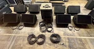 STAGE FLOOR MONITOR PACKAGE WITH MIX RACK, ROAD CASES AND CABLES (#2)